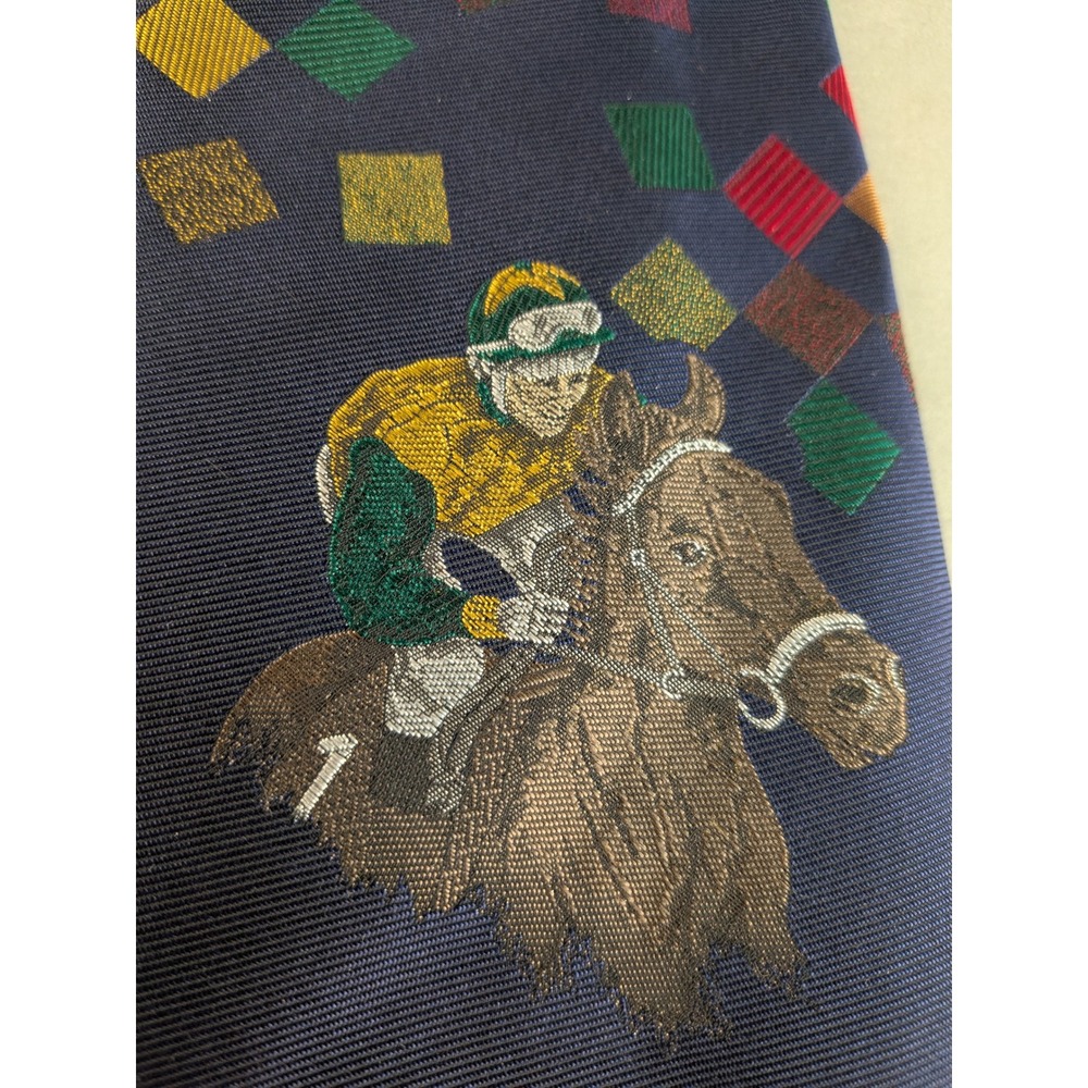 VTG Nottingham Silk Tie Mens Equestrian Horse Jockey Derby Geometric Blue 55x4 - Picture 7 of 13